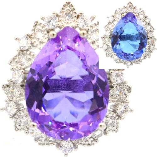 21x19mm Romantic Created Rich Blue Aquamarine Ladies Daily Wear Fine Jewelry 925 Sterling Silver Rings