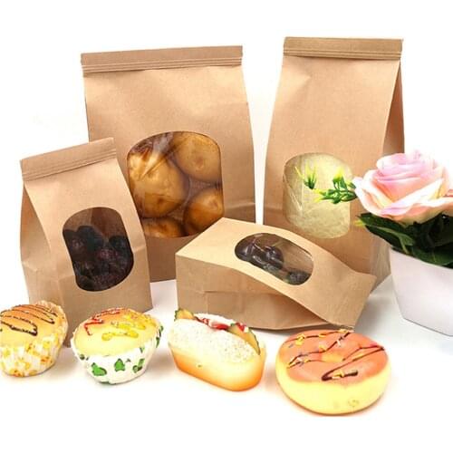 20Pcs Bakery Bags with Clear Window Sealing Grease Proof Kraft Paper Bag for Food Snacks Cookie Coffee Kitchen Accessories