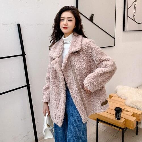 Casual Simple Wool Cashmere Coat Womens Autumn Winter Fashion New Fur Jacket Loose Medium Length Beige Gray Solid Outwear