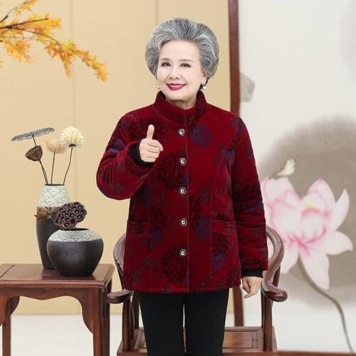Elderly 60-80 Corduroy Coat Women Clothing Winter Warm Jacket Womens Overcoat Parkas Outerwear Grandmother Outfit Plus Size