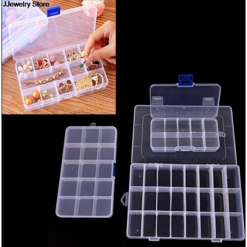Practical Adjustable 10/15/24 Compartment Plastic Storage Box Jewelry Earring Bead Screw Holder Case Display Organizer Container
