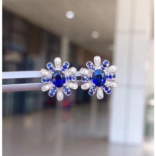 Y809 Sapphire Earrings Stud 18 K Gold Jewelry 100% Natural 0.85ct Royal Blue Sapphire Gemstones Stud Earrings for Women