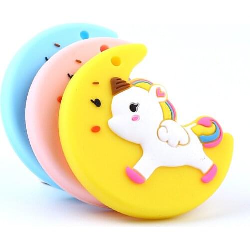 1pcs 54mm Silicone Moon Unicorn Baby Teethers rodent DIY chew Necklace Pacifier Chain Pendant Food Grade Silicone BPA Free