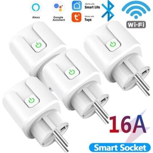 16A Tuya EU WiFi Smart Power Plug Adapter Wireless Remote Voice Control Power Monitor Timer Socket For Google Home Alexa