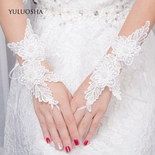 YULUOSHA Bridal Gloves Beaded Lace Wedding Gloves for Bride Flower Girl White Gloves Gant De Mariage Pour Femme Lace Gloves
