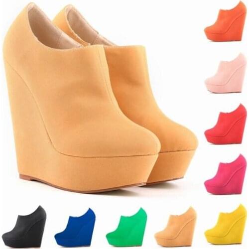 Fashion women Pumps Wedges high heels sexy party shoes Round Toe Flock 14CM Slip On waterproof zapatos de mujer size 35-42 white