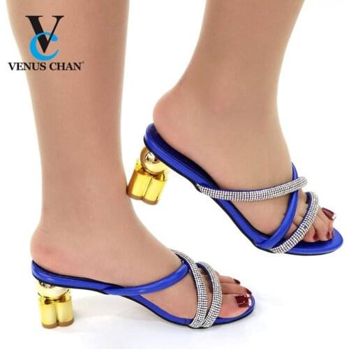 Blue Color Women African Wedding Shoes High Quality Elegant Italian Women Shoes with Stone High Heels Women Pumps for Parties