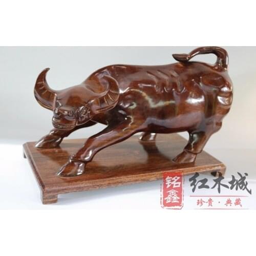 Woodcarving ornaments, redwood cattle stock market, Wall Street, Lucky Fortune City, solid wood carving Feng Shui ornaments catt