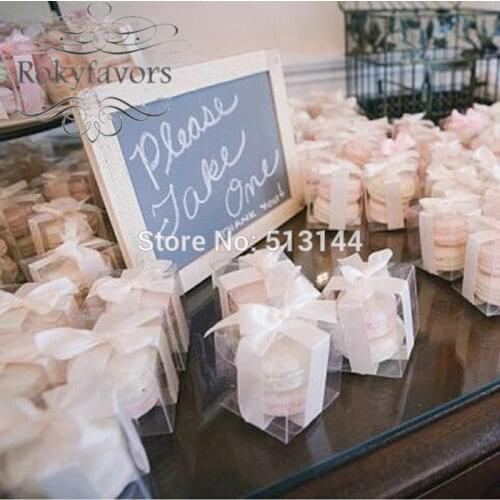 50PCS 5cmx5cmx5cm Bomboniere Favor Square Clear Plastic PVC Box w/ Film Protect Wedding gift Macaron Package Candy Boxes Ideas