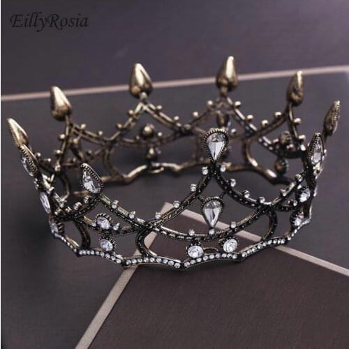 Black Metal Vintage Bridal Crown Big Crystals Rhinestones Wedding Crown and Tiaras Queen Costumes Accessories for Women corona
