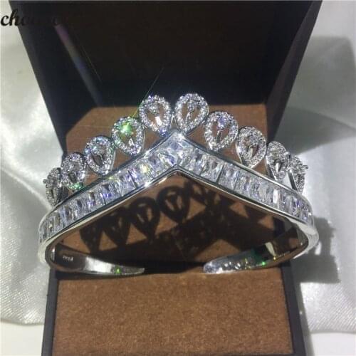 Choucong Female Crown Bangle cuff 925 Sterling Silver AAAAA Zircon stone Party Wedding Bracelets Bangles for women bridal bijoux