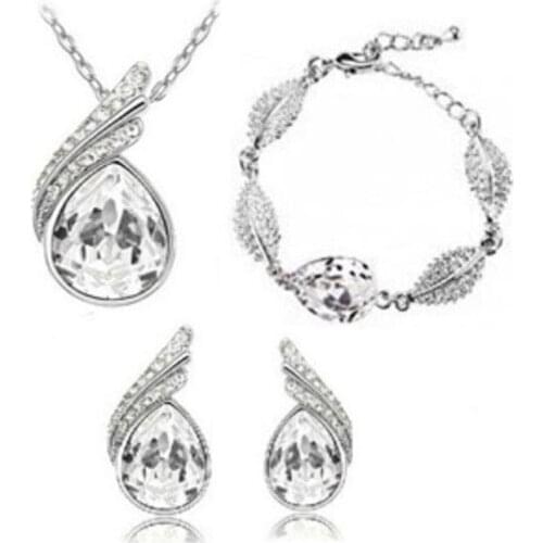 QiLeSen Fine jewelry 925 sterling silver suitable for ladies set, Best selling crystal white Necklace bracelet Earring Set YW168