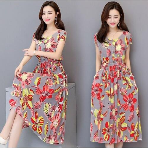 2021 Vintage print women summer dresses 6XL casual o-neck short sleeve o-neck floral plus size womens cotton vestidos