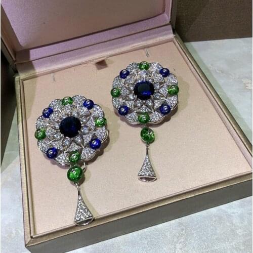 Hot Pure 925 Sterling Silver For Women Green Stone Earrings Wedding Party Earrings Silver Jewelry Big Design Jewelry