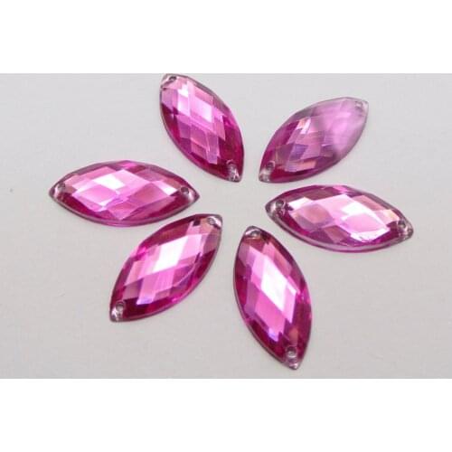 100 Hot Pink Flatback Acrylic Horse Eye Sewing Rhinestone Button 9X20mm Sew on beads