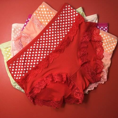 10psc/lot Fashionable Lace Edged Wave Point High-grade Underwear Milk Silk Ladies Briefs Sexy Silk Panties Color Random Delivery