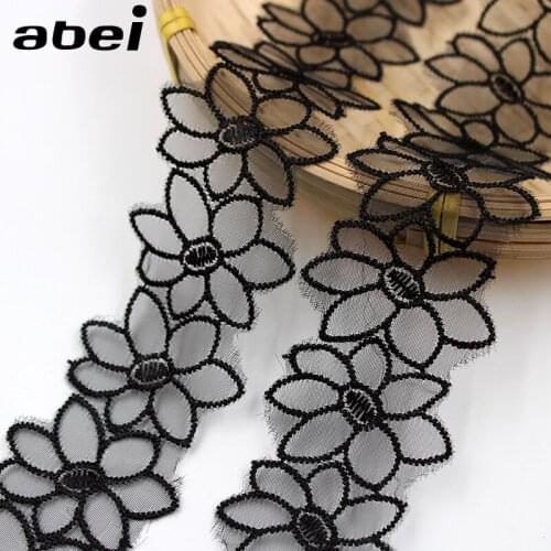 2yards 4cm Black Embroidered Organza Ribbon Polyester Lace Trims Wedding Craft Scrapbooking Decoration Handmade Sewing Accessory