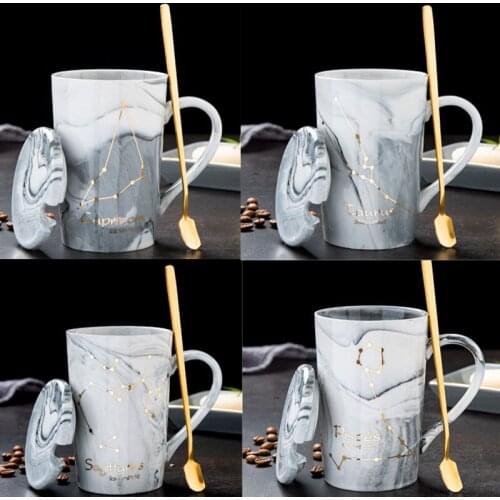 400ml Marble 12 Constellation Mug With Lid Spoon Coffee Cup Creative Personality Nordic Ceramic Gift CUP