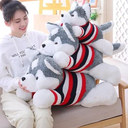 60/80 cm Stuffed Animal Dog Plush Toy Plump Body Dog Stuffed Husky Dog Pillow Toy Doll For Kids Birthday Gift