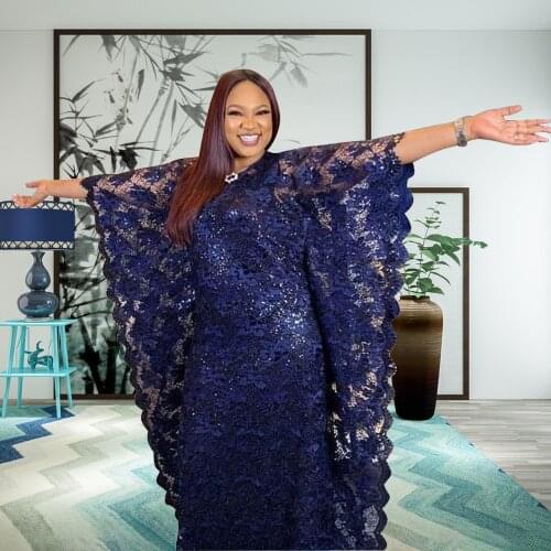 Abaya Dubai Pearl brooch Muslim Lace Dress Lady Party European Clothes American Clothing African Design Loose Robe