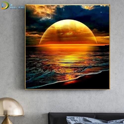 Diamond Painting Sunset Sea View Full Square 3D Diamond Embroidery Round Drill Beads Picture Scenery Diamond Mosaic Art