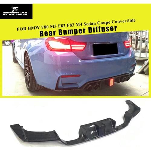 Carbon Fiber Car Rear Bumper Diffuser Lip Spoiler for BMW F80 M3 F82 F83 M4 2014 - 2019 With Middle Light Rear Bumper Diffuser