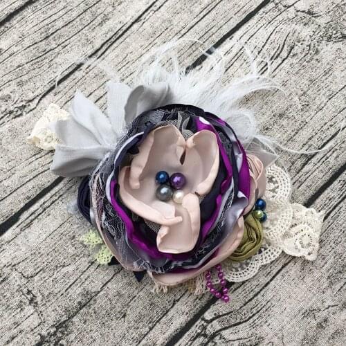 Free Shipping Flower Girl Navy Grey Color Headband Kids Hair Accessories Photo Prop