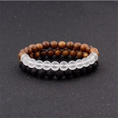 Stone Bracelet Yin Yang Beads Lava Natural Homme Fashion Bangles Bracelet Unisex Wooden Bead Accessorie Couples Jewelry Bijoux