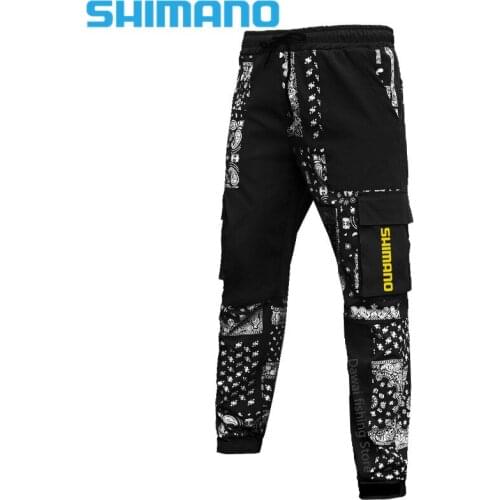 New SHIMANO Fishing Pants Mens Sports Casual Workwear Pants Black Cashew Flower Trend Loose Fashion Straight Pants
