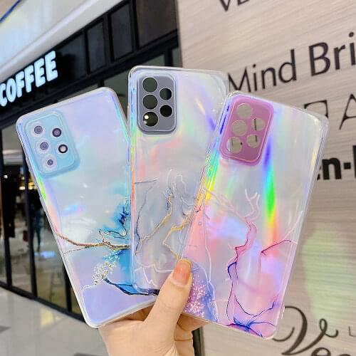 Case for Samsung Galaxy S21 FE Note 20 Ultra S20 Plus A21S A52 A72 A32 A82 5G Airbag Anti-fall Gradient Marble Clear Cover Shell