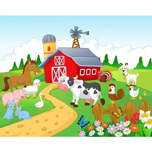 Kids Birthday Backdrop Rural Farm Theme Party Animals Barnyard Barn Cake Table Background Garden/Outdoor Photo Studio Decoration