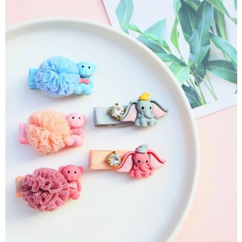 JOLLY S Brand Kids Girls Hair Accessories 5PCS Animal Pom Pom Bear Rhinestone Girls hair clip Barrette Women Hiar Ties Bands