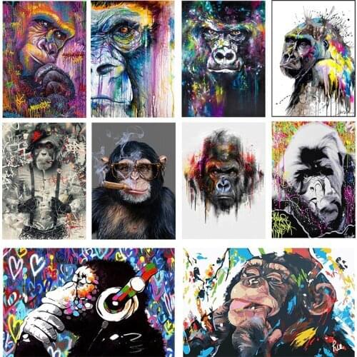 Graffiti color animal canvas painting art cute monkey posters and prints print mural pictures home living room wall decoration