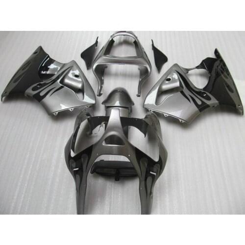 Injection mold Fairing kit for Kawasaki ZX 6R 2000 2001 2002 black flames gray aftermarket ZX-6R zx6r 00 01 02 fairings set AA47
