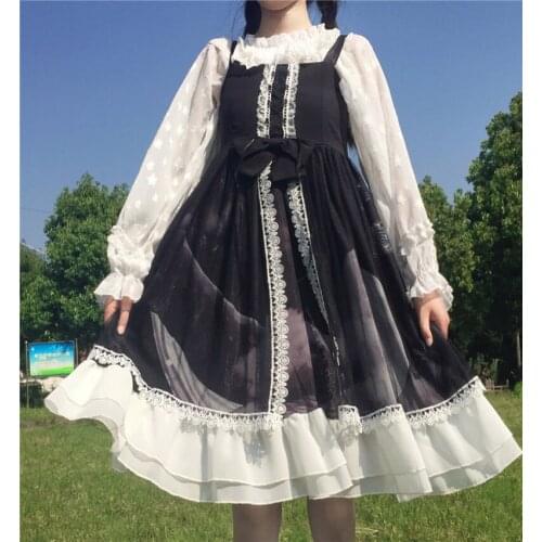 Sweet princess lolita strap dress vintage soft girl high waist printing victorian dress kawaii girl gothic lolita cos loli