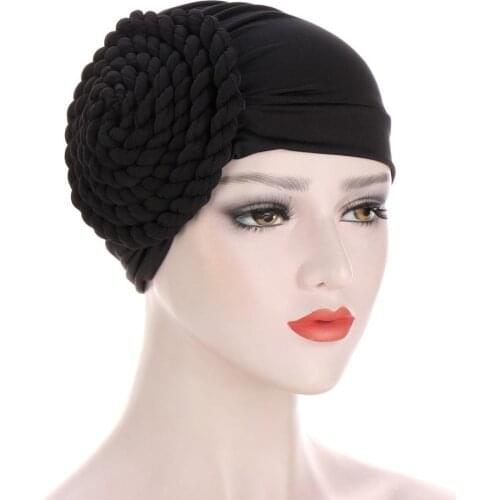 New Headwrap Turban Hats for Women Solid Braid Ruffle Silky Caps Bandanas Headscarf Chemo Beanies Headwear for Cancer