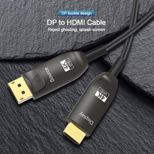 4K Displayport to HDMI- Compatible Optical Cable 4K@60Hz HDR 21.6Gbps HDCP2.2 CEC EDID DP 1.2 to HDMI 2.0 Cable for HDTV Box