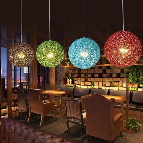 Hemp Ball Chandelier European rattan lamp Contemporary Dining room hanging Lamp Rural cany Art Pendant Lamp Sitting Room Bedroom