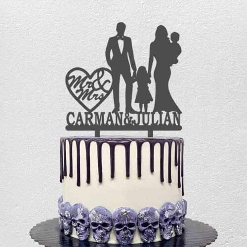 Personalized Wedding Cake Topper Custom Couples Name Family of Four Wedding Anniversary Party Cake Decoration Topper