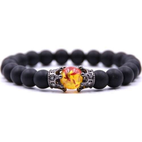 Charms Natural Stone Bracelet Crown Handmade Beaded Bracelets Bangles with Copper Bead Women Mens Jewelry