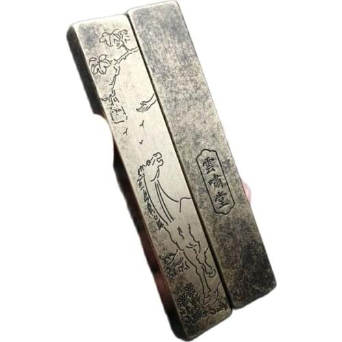 Early collection of four treasures of the study pure copper antique small pressure ruler seal Hou hang printed copper ruler