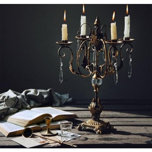 Luxury European Style Candle Holder Living Room Retro Wrought Iron Candle Holder Dinner Table Portavelas Room Decor BS50CH