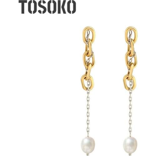 SODROV Stainless Steel Jewelry Christmas Imitation Baroque Link Chain Freshwater Pearl Earrings Womens Winter Earrings BSF352