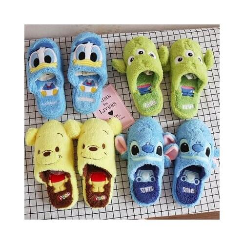 Disney Aliens Pooh Stitch Anime Figures Cartoon Product Cosplay Accessories Plush Slippers Warm Gifts Unisex