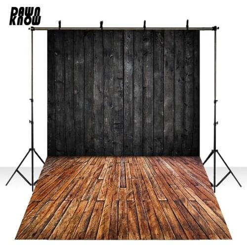 DAWNKNOW Black Wood Wall Vinyl Photography Background For Newborn Floor Photo Shoot Backdrop For Wedding Photo Studio lv554