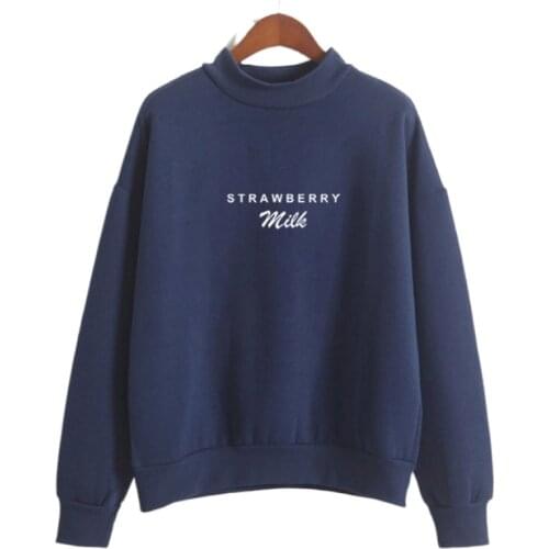 XUANHAO Women Strawberry milk Hoodies Sweatshirts Letter Print Long Sleeve Pullovers Tracksuits Korean Style Female Casual Tops