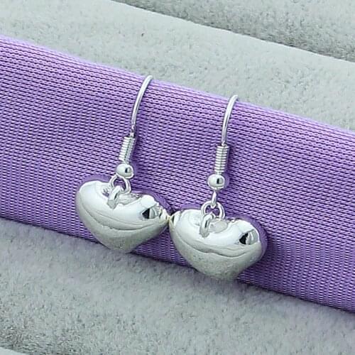 New Arrival 925 Sterling Silver Heart Tag Charm Earrings For Women Girls Gift Wedding Party Jewelry Accessories
