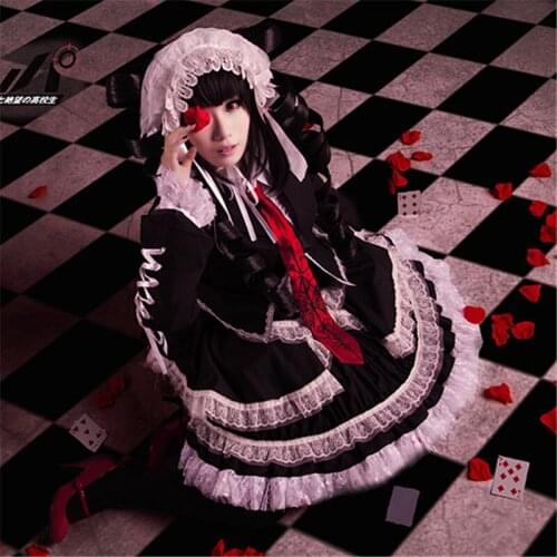 Game DanganRonpa Celestia Ludenberg Cosplay Costume Fashion Balck Formal Dress Maid Outfit Female Party Role Play Clothing