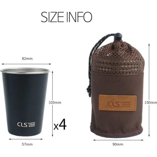 4pcs/set Outdoor Stainless Steel Camping Cup Barbecue Beer Mug Travel Climbing Picnic Tea Milk Coffee Cup
