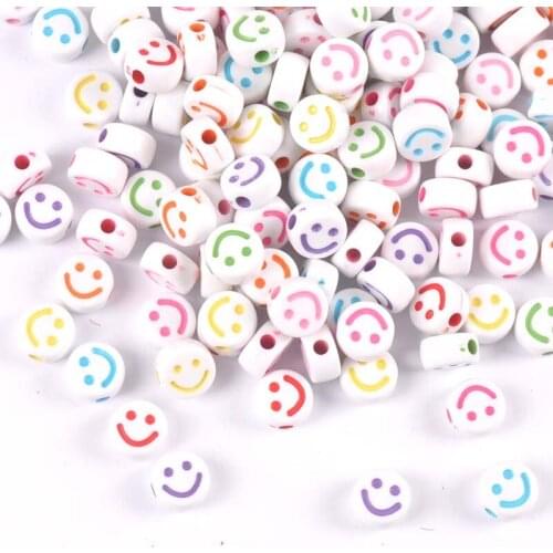 50PCs 10mm Mix colour smiling face Acrylic beads Flat Round Spacer Beads Fit Jewelry Handmade YKL0820